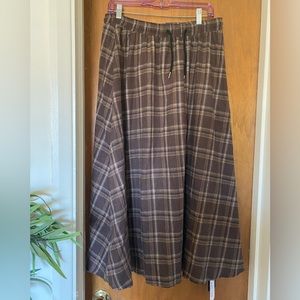 ROMWE Drawstring Waist Plaid Skirt Brown/Cream XL(12)